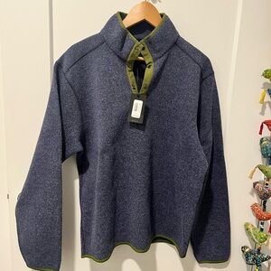 Bonobos Men's Fleece Pullover, Blue Green Trim, Sz L, NWT